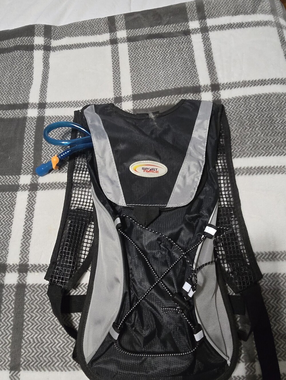 SportPulse Black and Gray Hydration Pack with Blue Tube